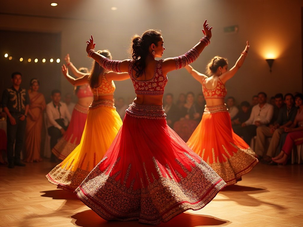 Bollywood dance troupe performing at a wedding reception in Dubai