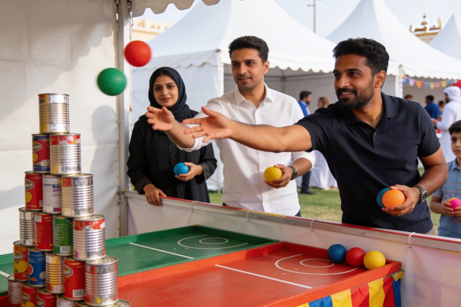 Grown ups playing can smash during a Dubai corporate family day