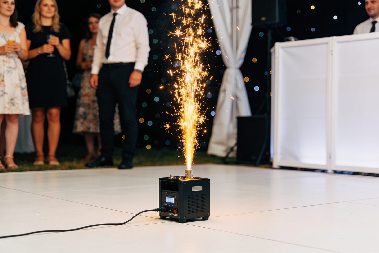 Close view of a spark machine working at a Dubai event