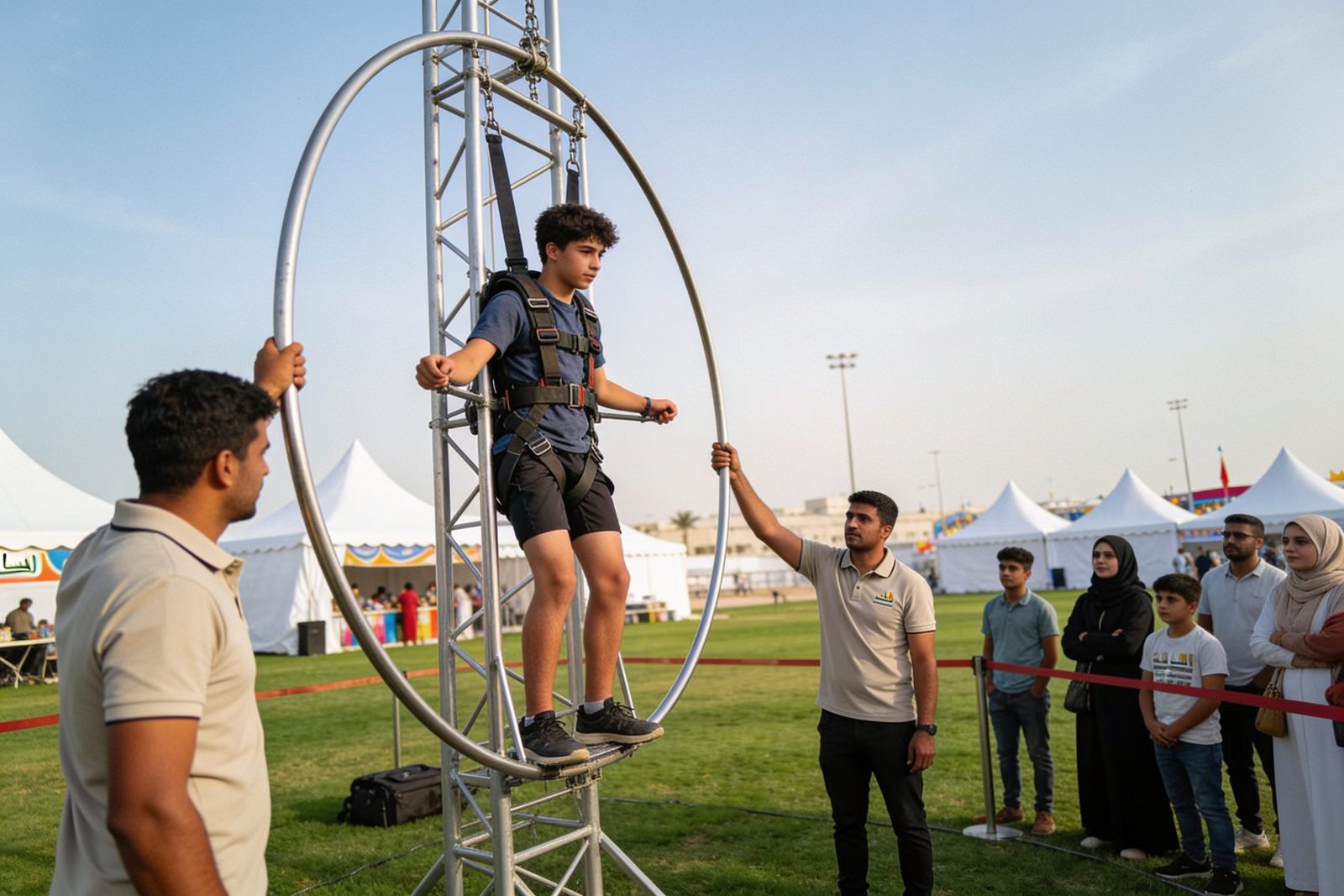 The human gyro wheel entertaining guests at a Dubai family festival