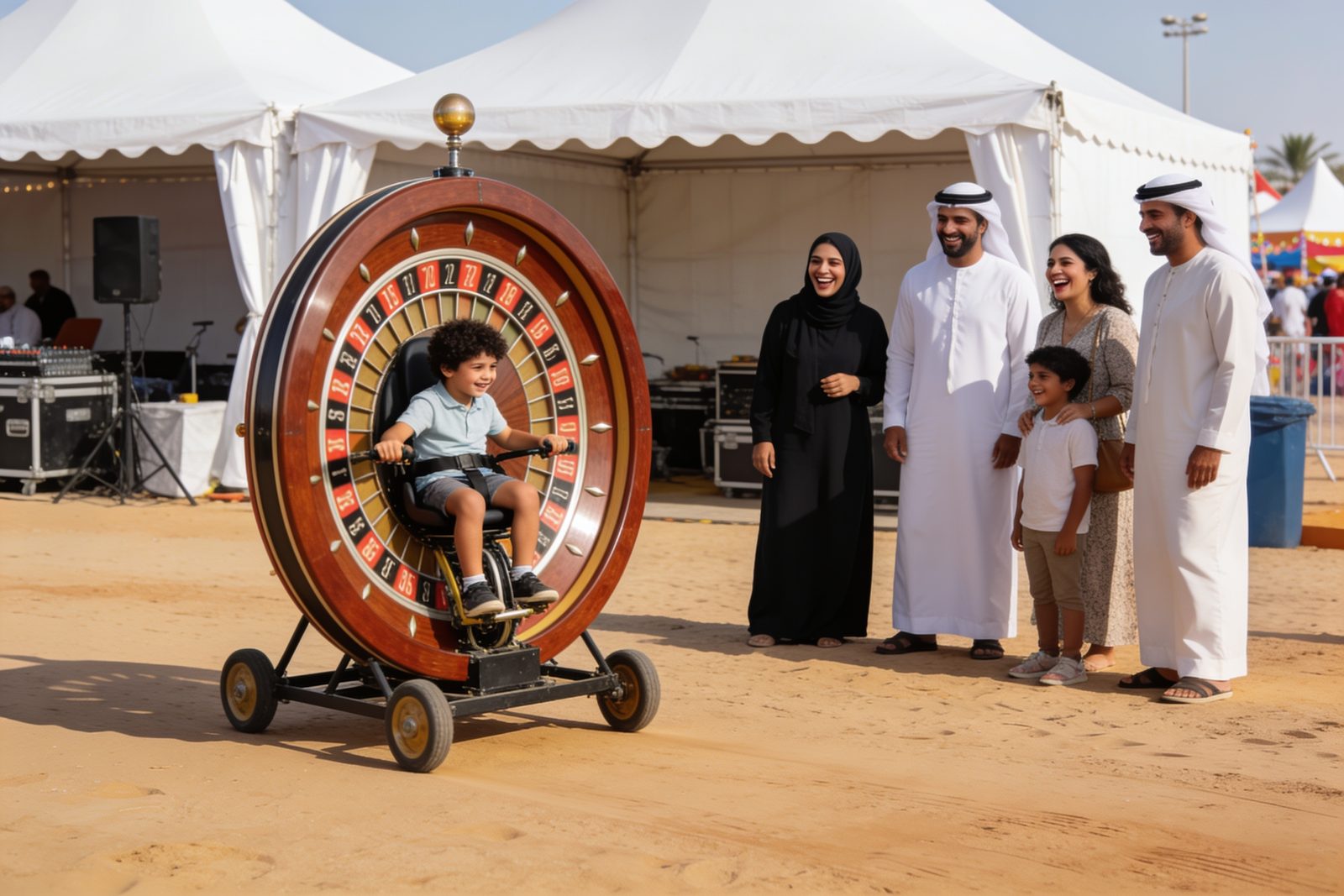 A young guest on the human roulette wheel at a Dubai event