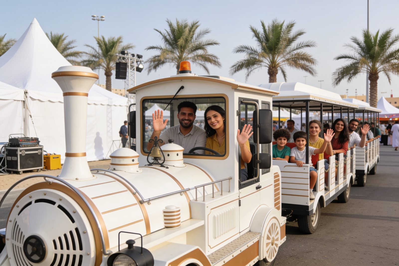 A trackless train in use at a family festival in Dubai