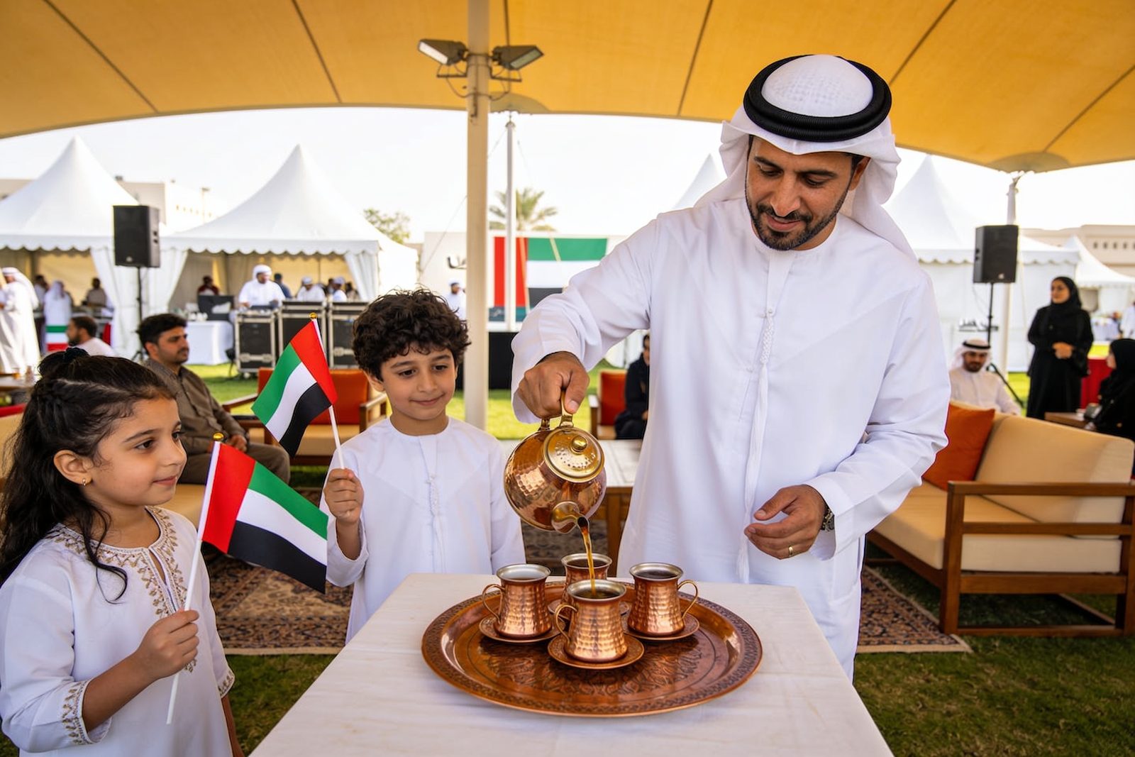 Families enjoying a community National Day celebration in Dubai